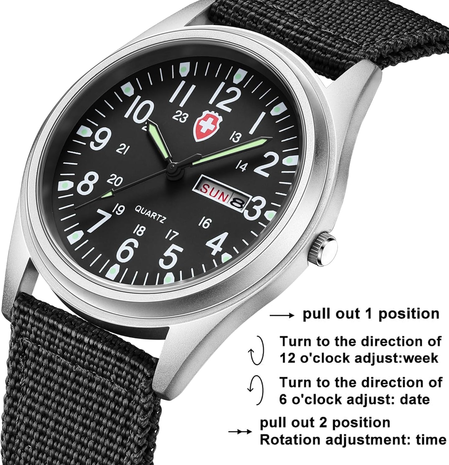 HOTGosasa Unisex Military Analog Field Watch with Nylon Strap, Luminous Easy Read Dial, Sport Tactical Casual Quartz Wristwatch, Daily Water Resistant