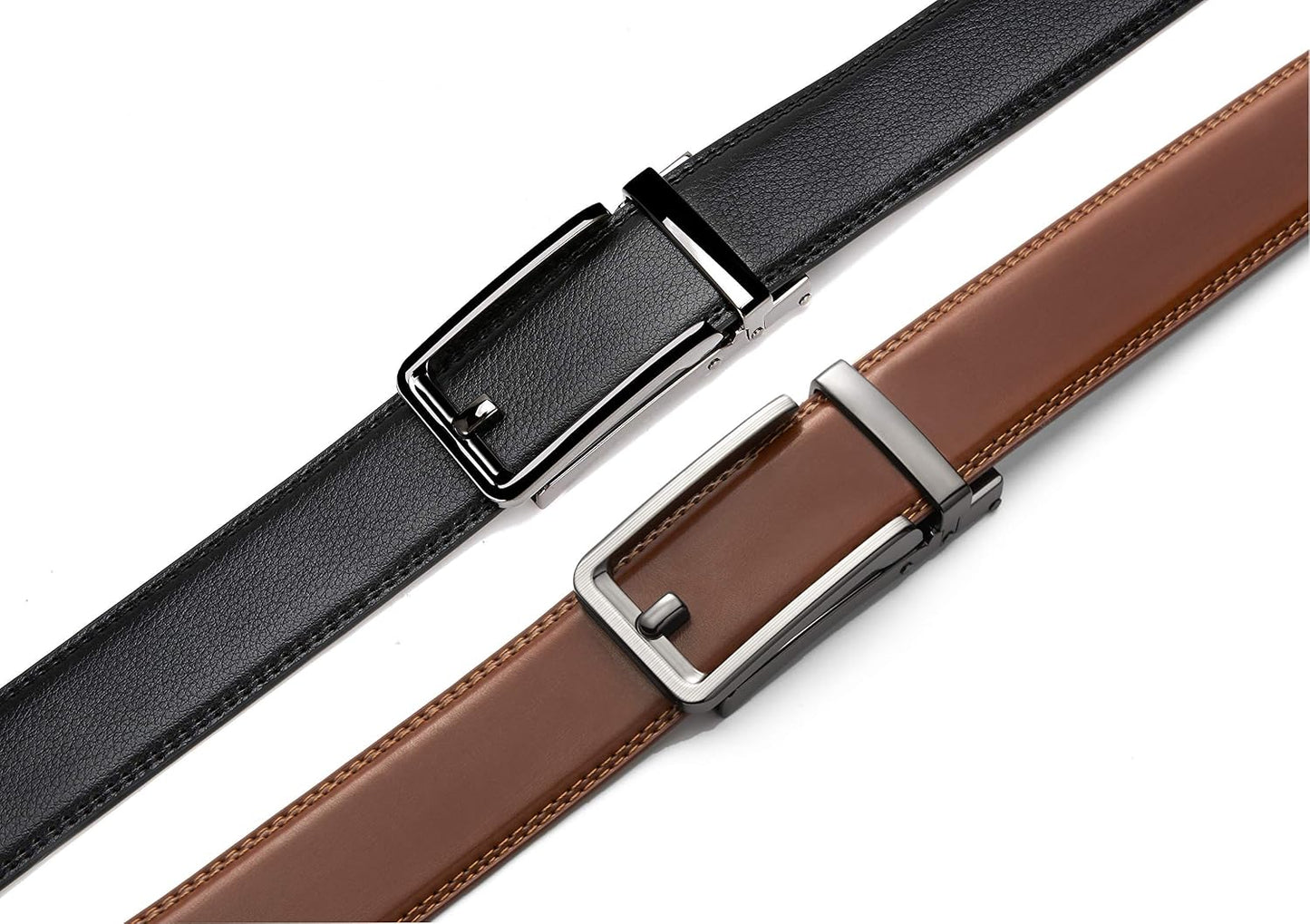 HOTCHAOREN Click Belts for Men 2 Pack - Mens Ratchet Leather Belt 1 3/8" for Dress and Casual - Micro Adjustable Belt Fit
