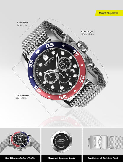 HOTInvicta Pro Diver Men's Stainless Steel Quartz Movement Watch - 48 mm
