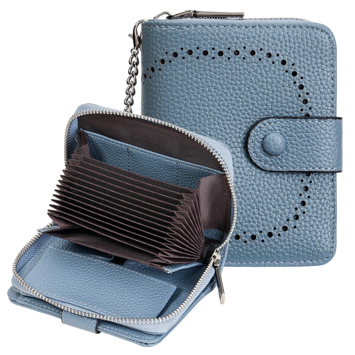 HOTGAEKEAO Leather Credit Card Holder Wallet for Women RFID Blocking Large Capacity Bifold Zipper Card Case Organizer with Wristlet 32 Slots