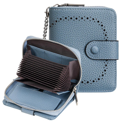 HOTGAEKEAO Leather Credit Card Holder Wallet for Women RFID Blocking Large Capacity Bifold Zipper Card Case Organizer with Wristlet 32 Slots