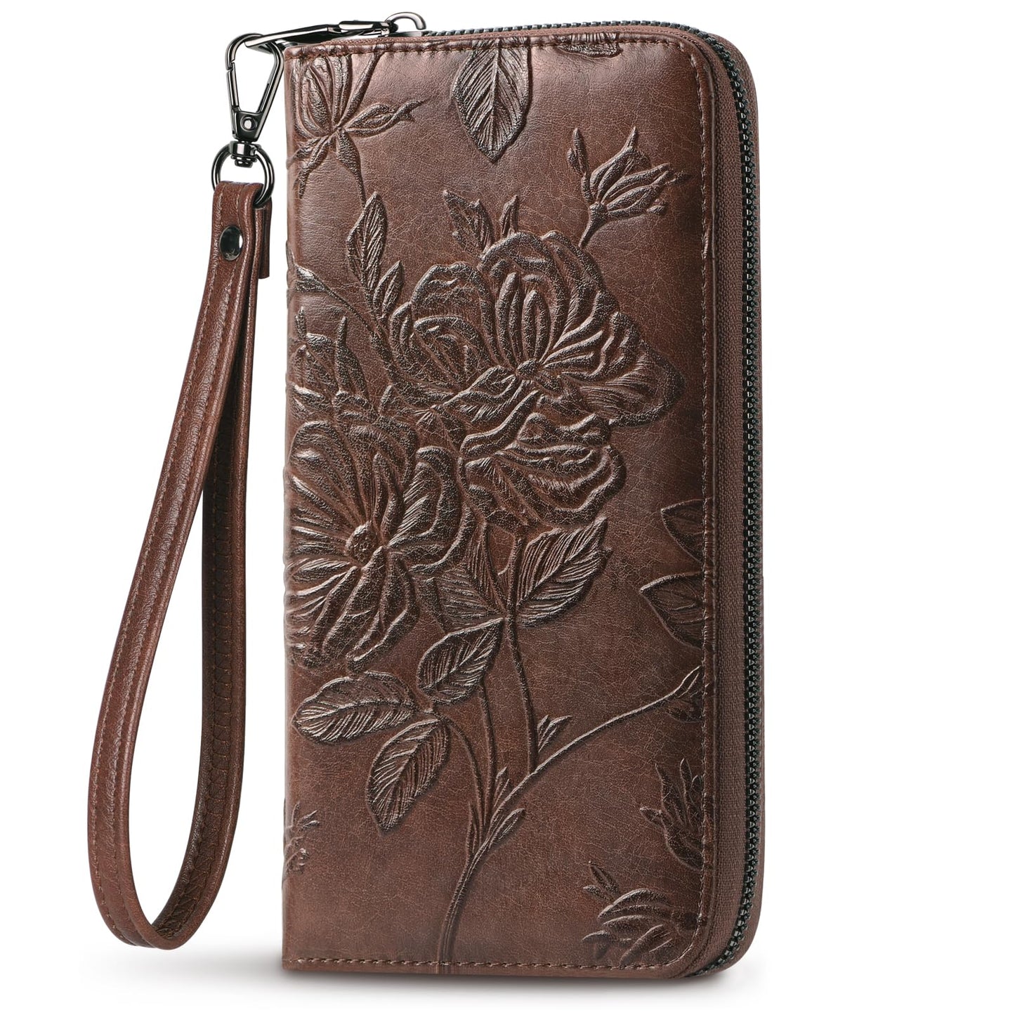 HOTWristlet Wallet for Women - Large Capacity RFID Leather Clutch | Premium vegan leather, rose embossed with a pen slot. Fits phones up to 6.9". 15 card slots & RFID. Ideal for travel & daily.