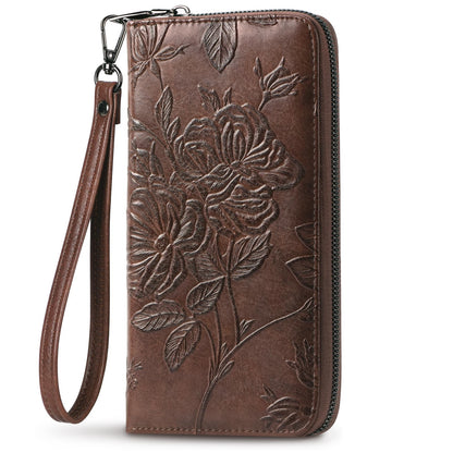 HOTWristlet Wallet for Women - Large Capacity RFID Leather Clutch | Premium vegan leather, rose embossed with a pen slot. Fits phones up to 6.9". 15 card slots & RFID. Ideal for travel & daily.