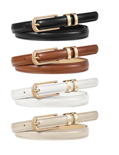 HOTWERFORU 4 Pack Women Skinny Leather Belt for Jean Pant Fashion Thin Waist Belt for Women Outfit Belt with Gold Buckle