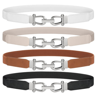 HOTWERFORU Women Skinny Belt for Dresses Retro Stretch Waist Belt with Gold Buckle Set of 4