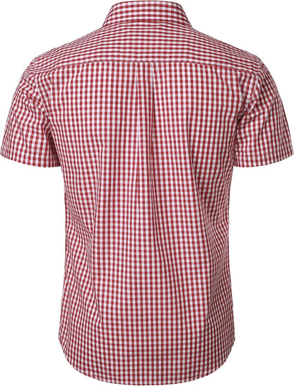 HOTLucMatton Men's Gingham Short Sleeve Button Down Shirt Cotton Regular Fit Plaid Dress Shirts with Pocket