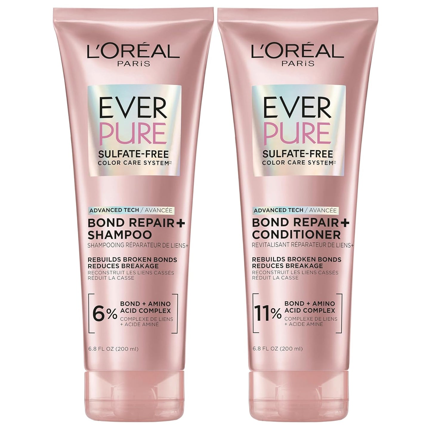 HOTL'Oreal Paris Sulfate Free Bond Repair+ Shampoo and Conditioner Set with Bond + Amino Acid Complex, Strengthens and Repairs Damaged or Color Treated Hair, EverPure, 13.6 Fl Oz Set (Packaging May Vary)