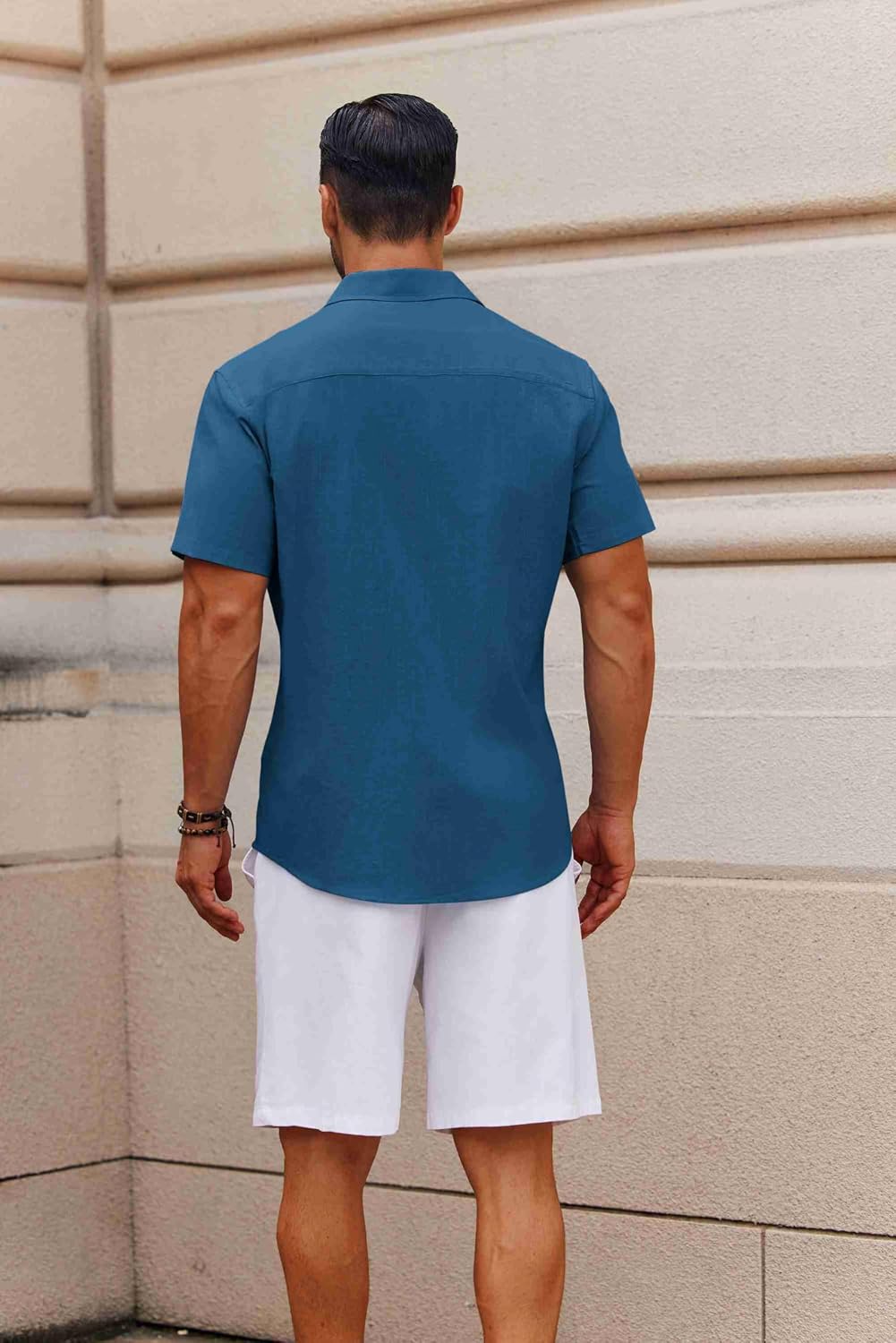 HOTCOOFANDY Men's Button Down Short Sleeve Shirt Casual Cotton Summer Beach Linen Wedding Shirts with Pocket