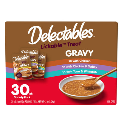 HOTDelectables Lickable Treat Gravy Wet Cat Treat Variety Pack, Food Topper, Hydrating, Grain-Free, No Fillers, By-Products, Added Preservatives, 1.4oz Pouch, 12ct