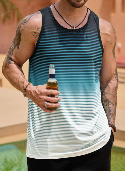 HOTVOGSTART Mens Hawaiian Beach Tank Tops Summer Vacation Muscle Top Graphic Sleeveless Shirts (S-3XL)
