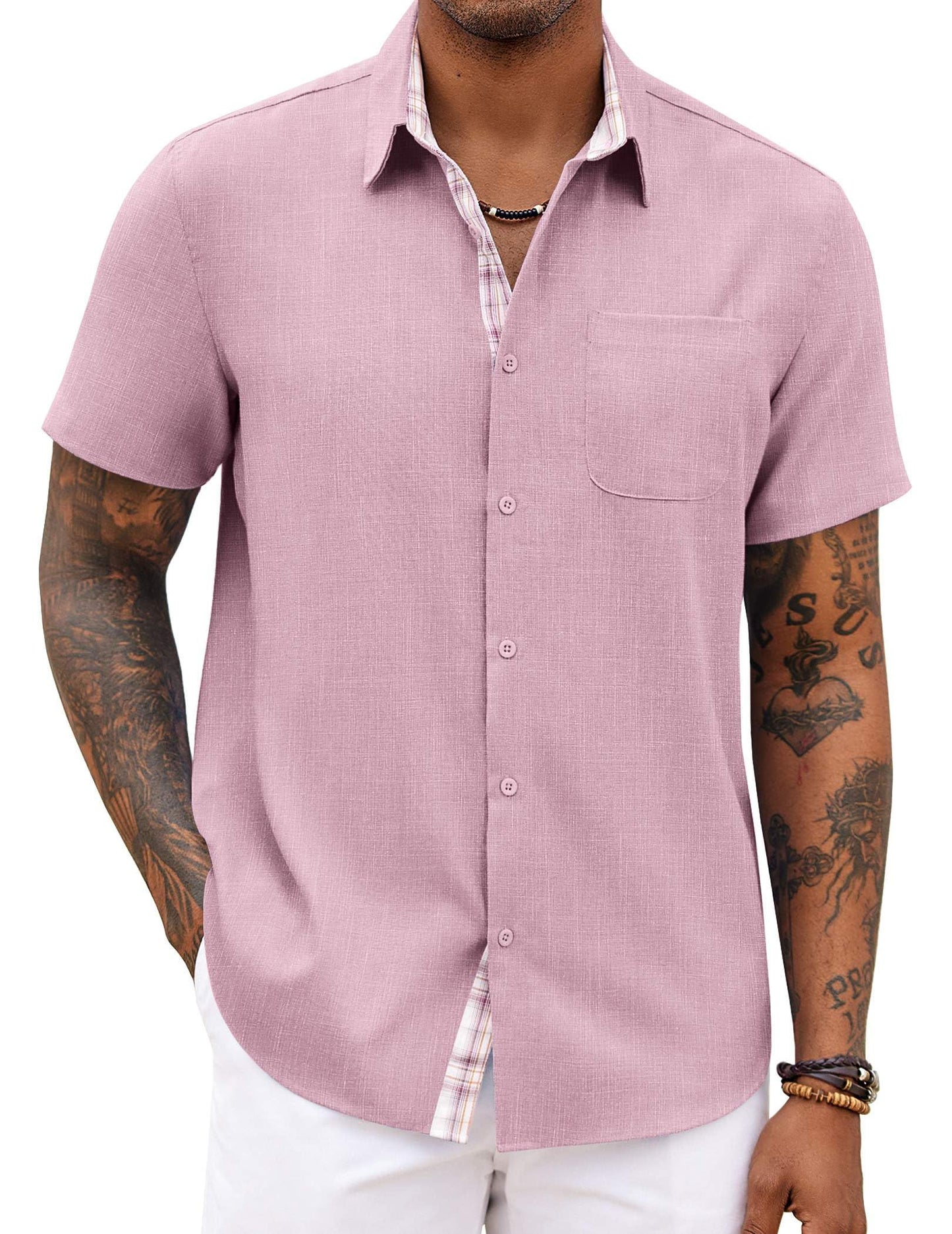 HOTCOOFANDY Men's Button Down Shirts Short Sleeve Casual Summer Beach Vacation Wedding Shirt with Pocket