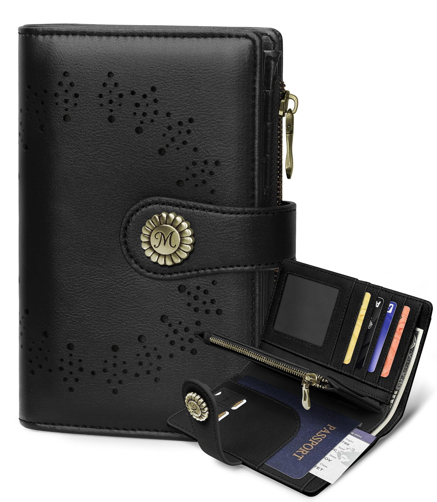 HOTGoth Black Cat Wallet Women RFID Skull Passport Credit Card Holder | Travel billfold, Zipper Coin Pocket, PU Leather, Clutch, Cash Purse, 1 ID Window, Ticket, Pen Holder, Gift for Ladies Girls
