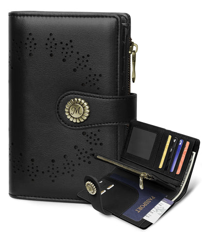 HOTGoth Black Cat Wallet Women RFID Skull Passport Credit Card Holder | Travel billfold, Zipper Coin Pocket, PU Leather, Clutch, Cash Purse, 1 ID Window, Ticket, Pen Holder, Gift for Ladies Girls