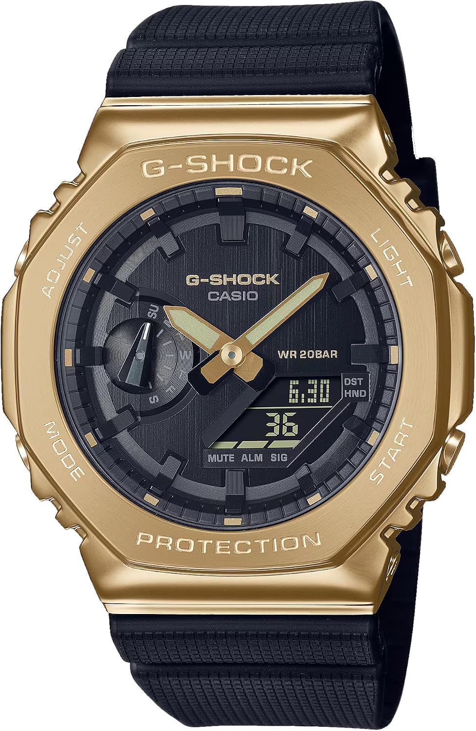 HOTG-Shock Casio Stay Gold Series Analog-Digital Metallic Gold and Black Resin Strap Watch | GM-2100G-1A9