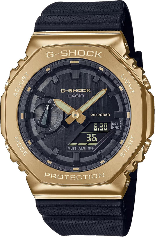 HOTG-Shock Casio Stay Gold Series Analog-Digital Metallic Gold and Black Resin Strap Watch | GM-2100G-1A9
