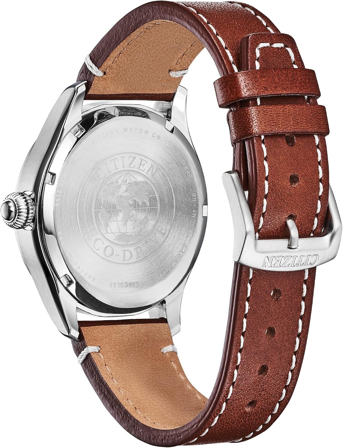 HOTCitizen Men's Sport Casual Garrison 3-Hand Date Eco-Drive Leather Strap Watch, Arabic Markers, Stainless Steel, Field Watch