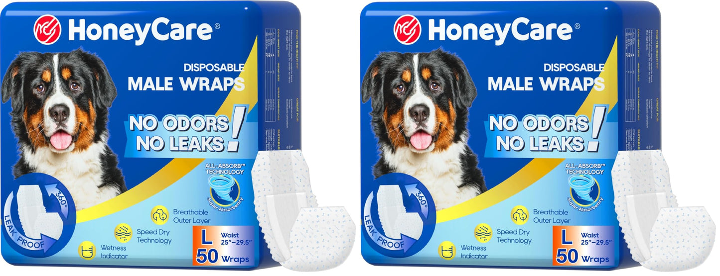HOTHONEY CARE All-Absorb A25 Male Dog Wrap, 50 Count, Medium, White