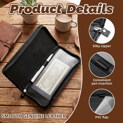 HOTLeather Checkbook Cover Business Checkbook Wallet for Men Women Check Book Case Card Holder Personal Check Registers with Pen Inserts Zippered Portfolio for Traveller Checks Duplicate Checks
