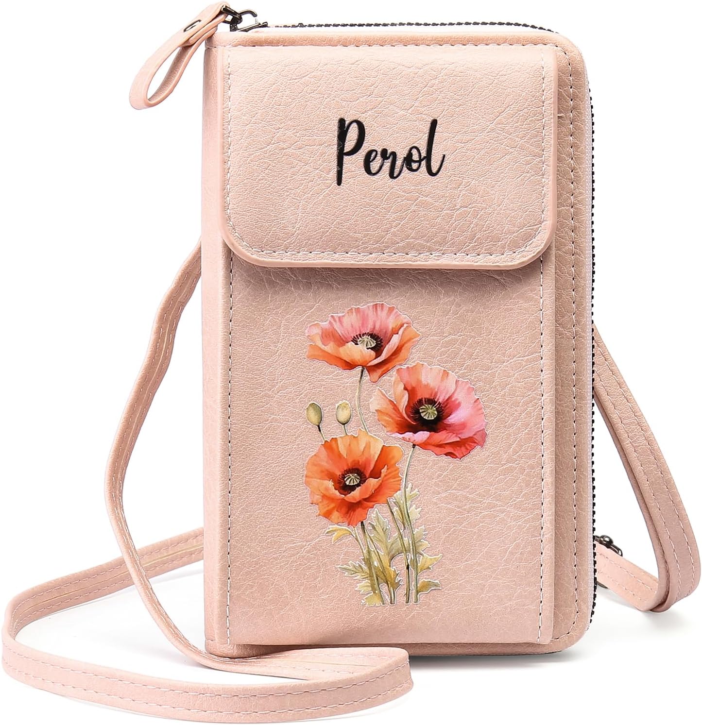 HOTCustom Leather Birthflower Money Clip Wallet Personalized Engraved Name Hold Phone Purse with Wrist Strap for Women Mom Sister Christmas Birthday Valentine's Day Gifts