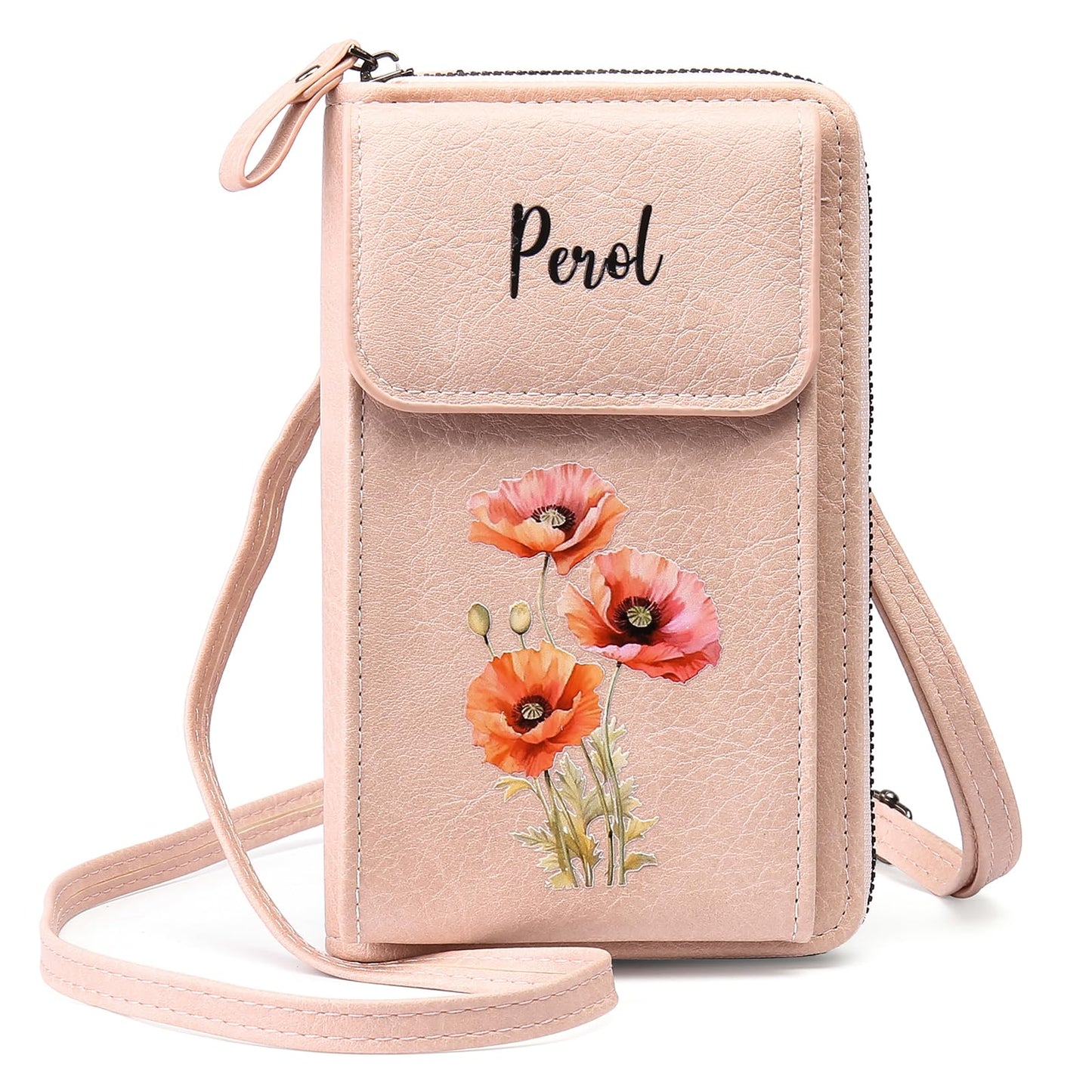 HOTCustom Leather Birthflower Money Clip Wallet Personalized Engraved Name Hold Phone Purse with Wrist Strap for Women Mom Sister Christmas Birthday Valentine's Day Gifts