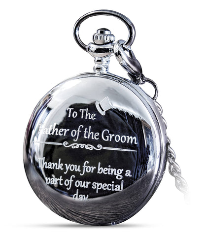 HOTFJ FREDERICK JAMES Wedding Pocket Watches for Groomsman, Best Man, Groom, Father of The Bride & Groom I Silver Engraved I Complete Their Wedding Attire