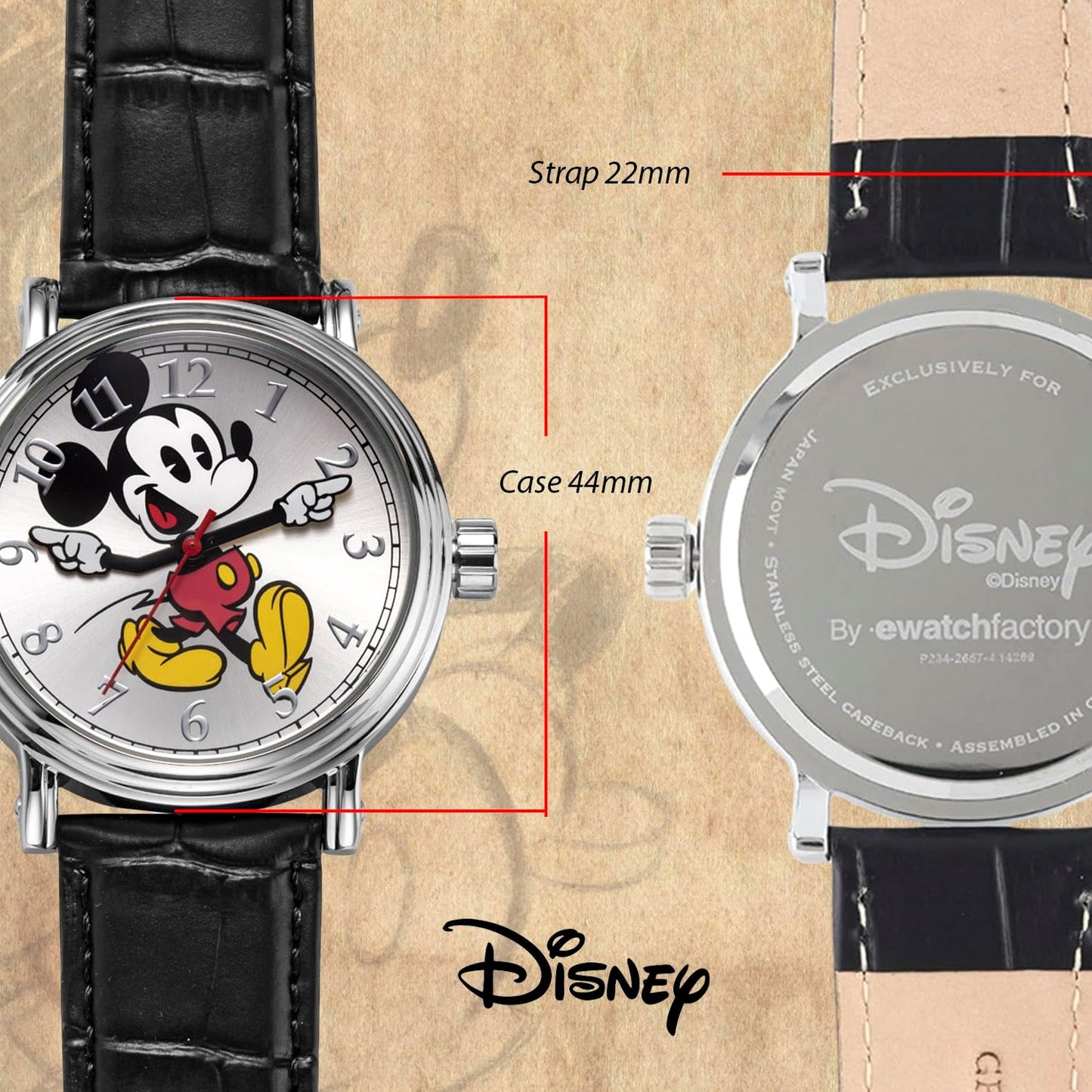 HOTFull Color Mickey Mouse Head Silhouette Watch for Men \u2013 Iconic Mickey Mouse Watches for Men \u2013 Stylish Watch \u2013 Classic Watches with Silver Dial &amp; Black Leather Bracelet