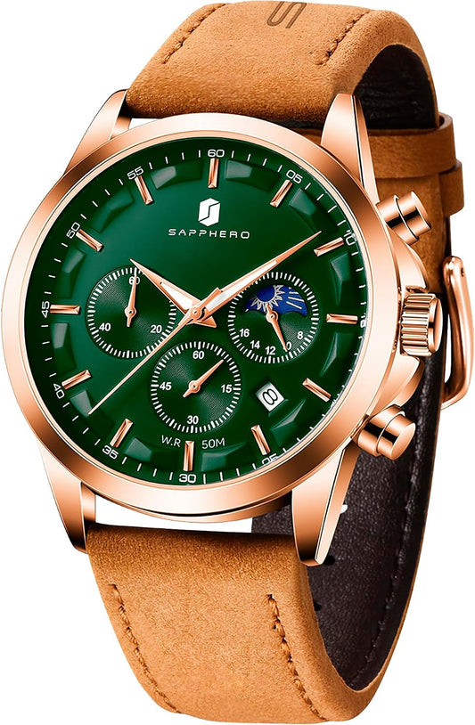 HOTBENYAR Mens Watches Analog Quartz Chronograph Waterproof Wrist Watches for Men Fashion Business Work Casual Sport Designer Dress Watch with Calendar Elegant Gifts for Men