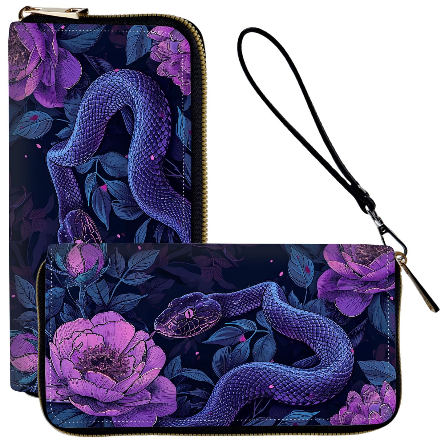 HOTLadies Wallet,Clutch Purses for Women Wallets Leather Credit Card Holder for Women Wristlet Slim Small Cute with Zipper,Thin RFID Blocking with Wrist Strap,Glitter Dragonfly Moon