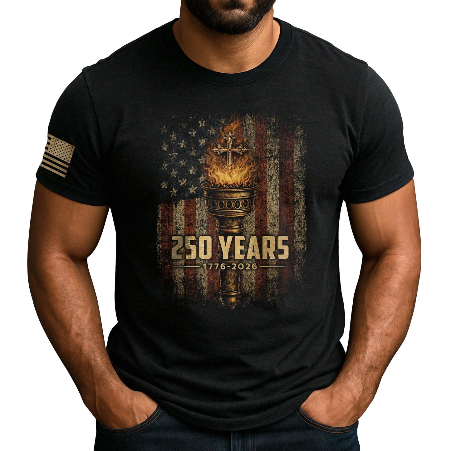 HOT250 Anniversary USA Shirt, Christian Shirts for Men | Celebrate your faith and American pride with our unique collection of cross-themed apparel and 250th anniversary shirts