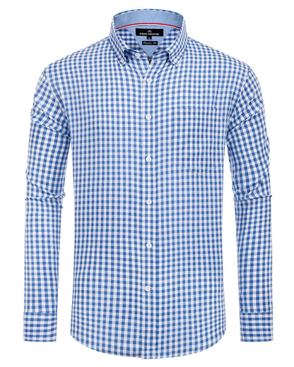 HOTAlimens & Gentle Men's Plaid Button Down Shirts Cotton Long Sleeve Dress Shirts Regular Fit Gingham Shirts