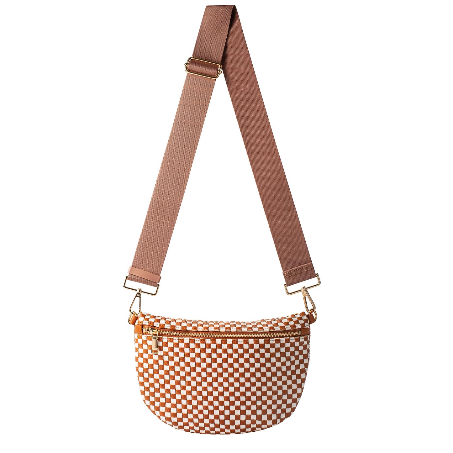 HOTWoven Crossbody Bag for Women, Checkered PU Bum Bag Sling Purse with Adjustable Strap for Travel, Festivals