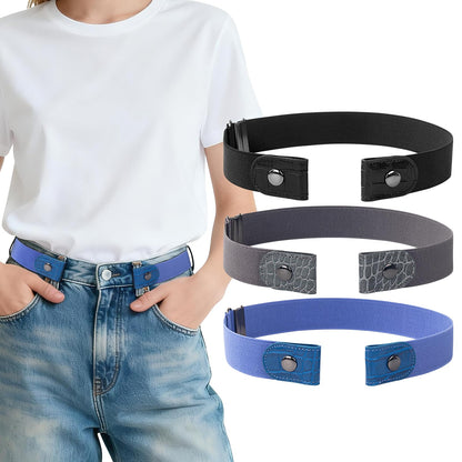 HOT3 Pieces No Buckle Elastic Stretch Belts for Men and Women, Comfortable Invisible Belts for Jeans Pants
