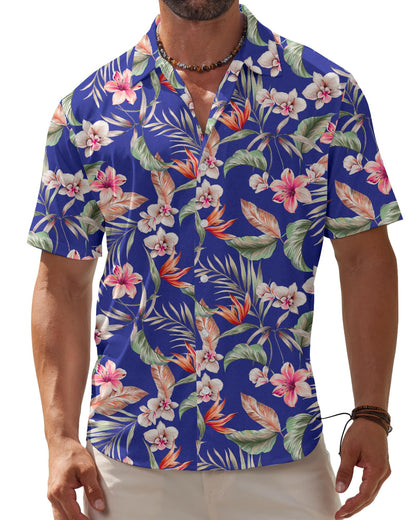 HOTBOJIN Men's Hawaiian Wrinkle Free Short Sleeve Button Down Tropical Floral Beach Vacation Shirt