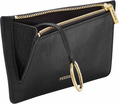 HOTFossil Women's Logan RFID-Blocking Leather Zip Around Card Case Wallet with Keychain