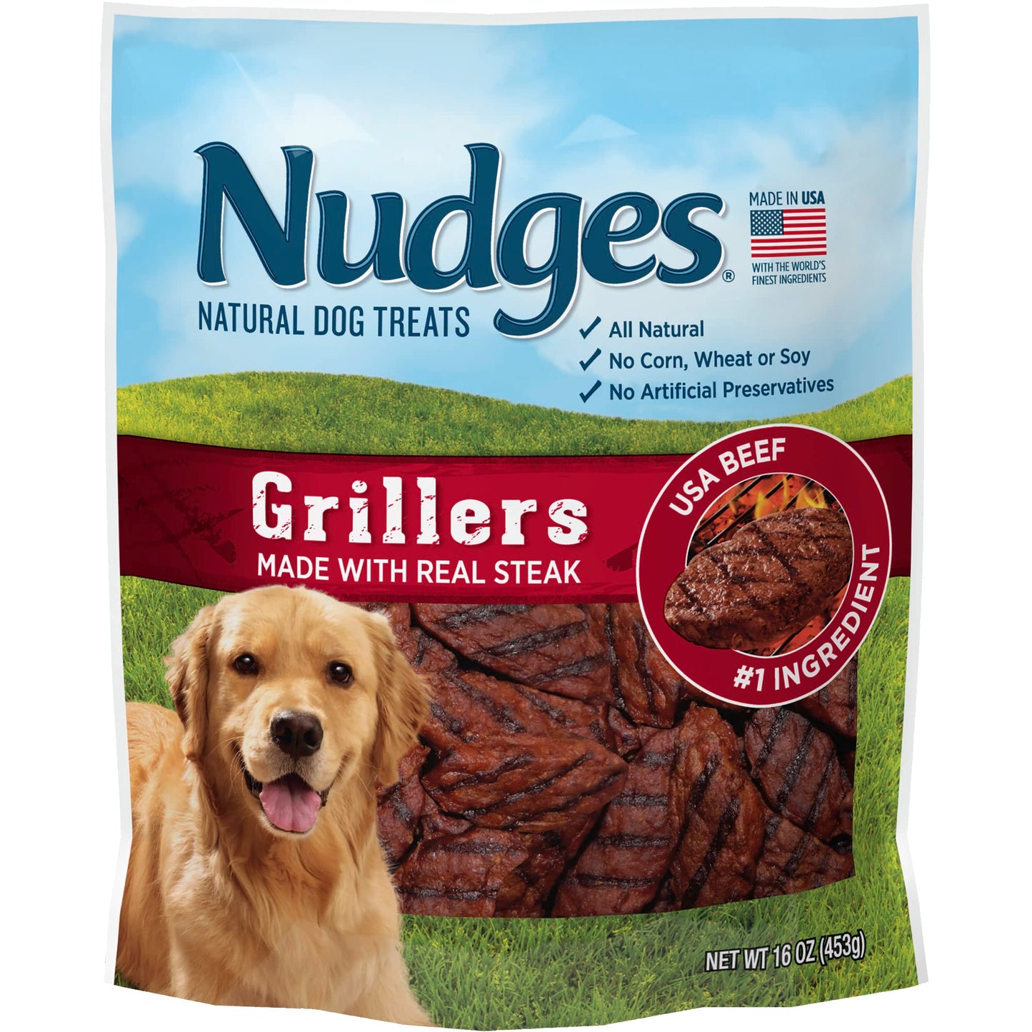 HOTBlue Buffalo Nudges Steak Grillers Natural Dog Treats, Meaty Dog Snacks, Healthy Reward or Training Treat, Made in the USA with Real Beef, No Artificial Preservatives, 16 oz.