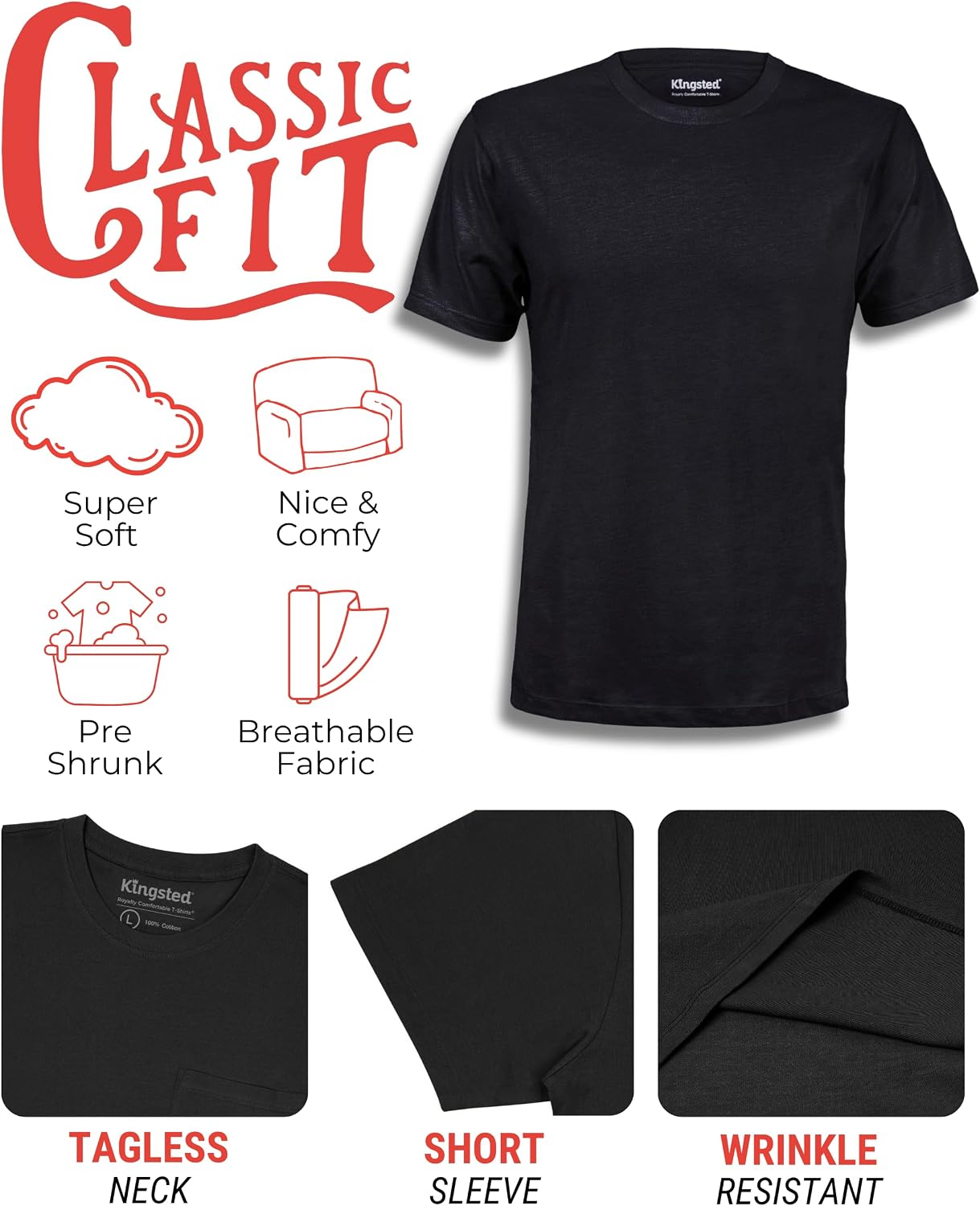 HOTKingsted T-Shirts for Men Pack - Royally Comfortable - Super Soft Premium Fabric - Well-Crafted Classic Tee