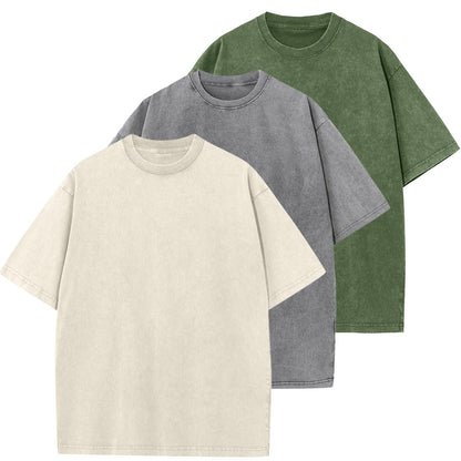HOTMen's Cotton T-Shirts Oversized Unisex Short Sleeves Casual Loose Wash Solid Basic Tee Tops
