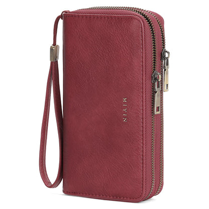 HOTGOIACII Wallets for Women RFID Blocking Double Zip Around Leather Wallet Wristlet Large Capacity Credit Card Holder Blue