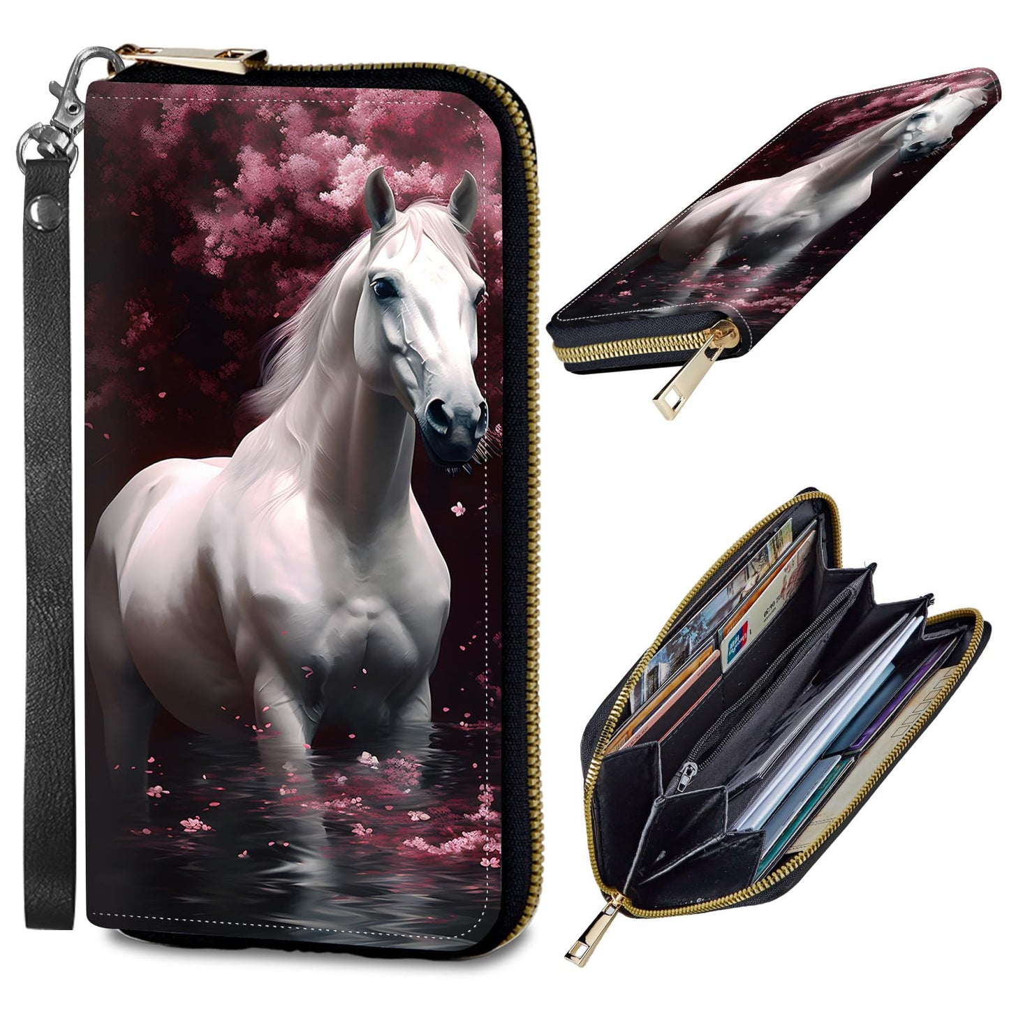 HOTWomens Wallet, PU Leather RFID Cute Wristlet Wallets for Girls Women Ladies Purse Large Credit Card Clutch Purse Card Holder Coin Pocket Travel Wallets with Zipper, Art Black Cat