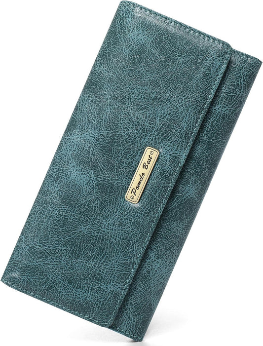 HOTPomelo Best Wallet Women RFID Blocking Trifold Credit Card Holder Slim Womens Wallet with Zipper Coin Pocket ID Window Green