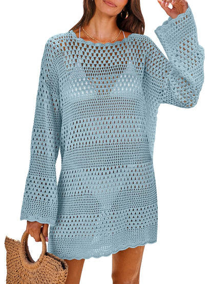 HOTANRABESS Women Swimsuit Crochet Swim Cover Up 2026 Summer Bathing Suit Swimwear Mesh Knit Beach Dress Vacation Outfits