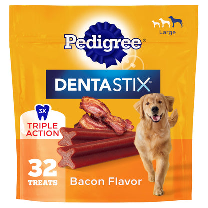 HOTPedigree Dentastix Large Breed Dog Dental Treats, Original, 40 Count | Triple action dental care, reduces tartar, cleans teeth, freshens breath, for dogs 40+ lbs, no added sugar/fillers