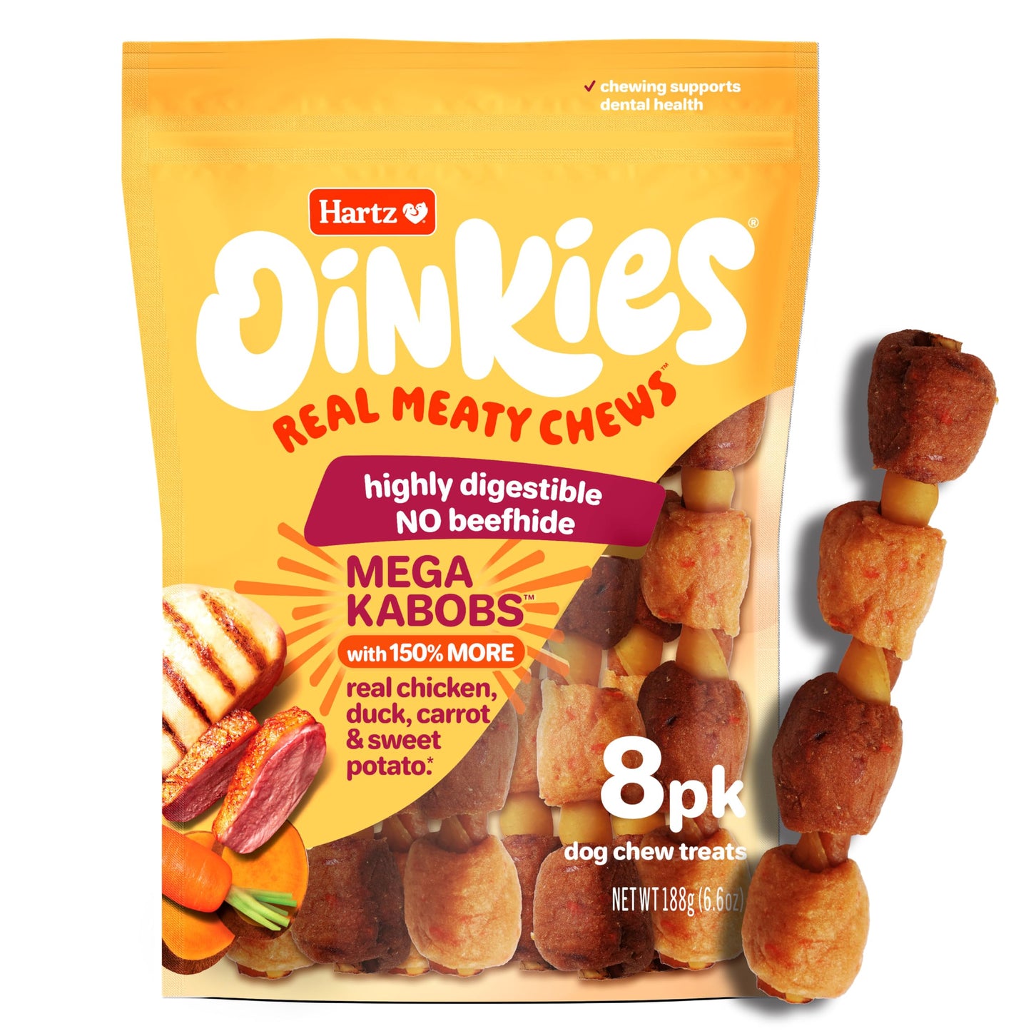 HOTOinkies Hearty Kabobs Rawhide‑Free Dog Treats, 18 Count