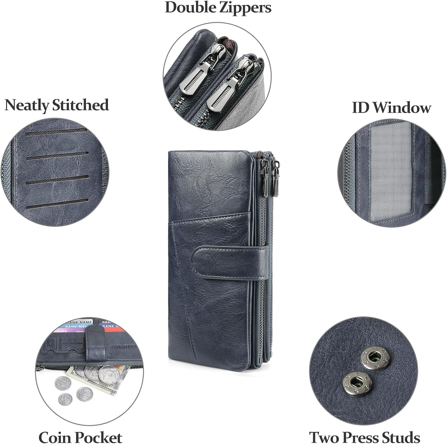 HOTFALAN MULE Womens Wallet RFID Blocking Large Capacity Card Holder Vegan Leather Trifold Wallets