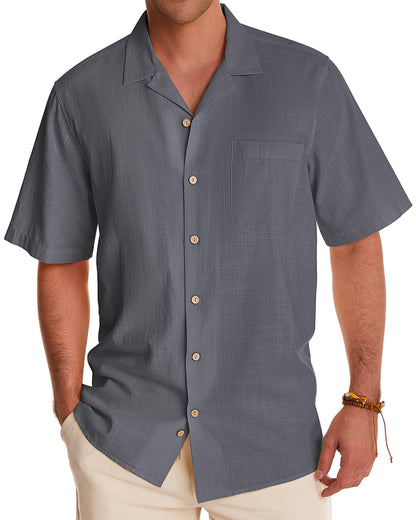 HOTAlimens & Gentle Mens Linen Shirts Cotton Hawaiian Shirts Short Sleeve Button Down Shirts Casual Summer Beach Tops