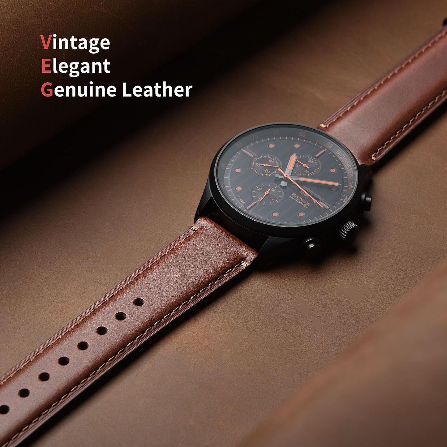 HOTFullmosa Leather Watch Bands for Men, 18mm 19mm 20mm 21mm 22mm 24mm 26mm Quick Release Watch Bands Strap - Burnished Band Vintage Wristband with Stainless Steel Metal Clasp