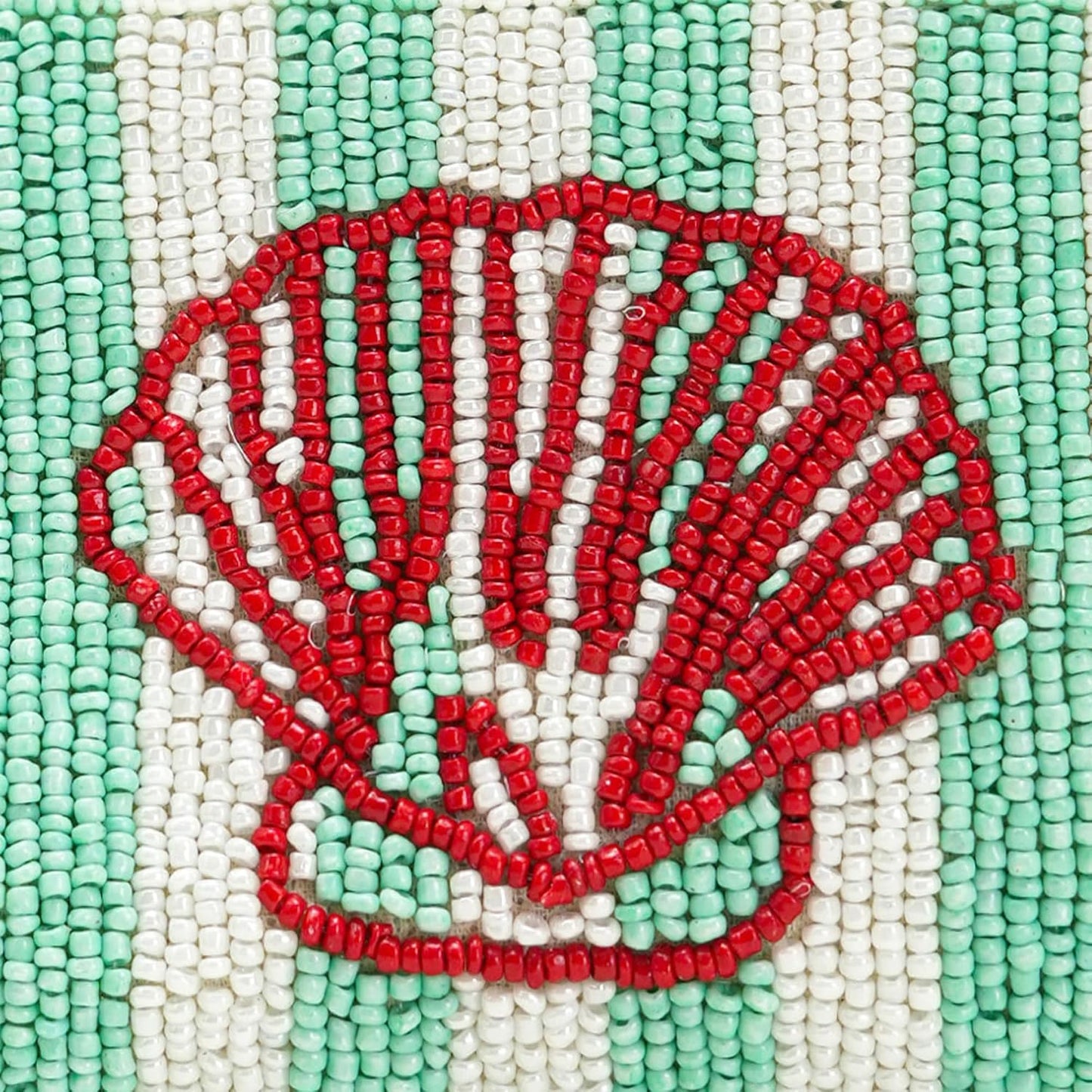 HOTAmerica & Beyond Hand-Beaded Coin Pouch, Striped Seashell Design, Mini Zip Pouch with Tassel, 5 x 3.5 Inch