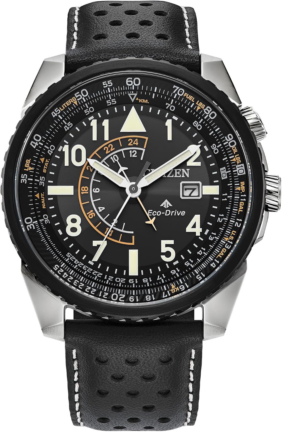 HOTCitizen Men's Eco-Drive Promaster Air Nighthawk Watch, Black Leather Strap, Black Dial, Dual Time (Model: BJ7137-07E)