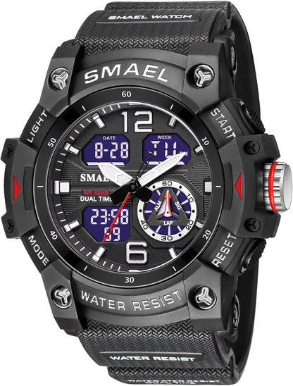 HOTGosasa Men's Large Face Outdoor Sports Watches Military S-Shock Watch Waterproof, Backlight, Alarm, Stopwatch Features - Rugged Wristwatch for Training, Hiking, and Adventure