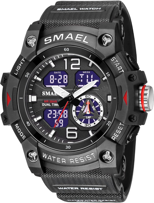 HOTGosasa Men's Large Face Outdoor Sports Watches Military S-Shock Watch Waterproof, Backlight, Alarm, Stopwatch Features - Rugged Wristwatch for Training, Hiking, and Adventure